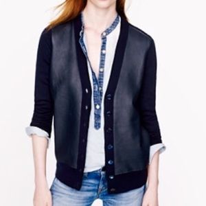 JCrew Collection black leather & merino cardi | XL